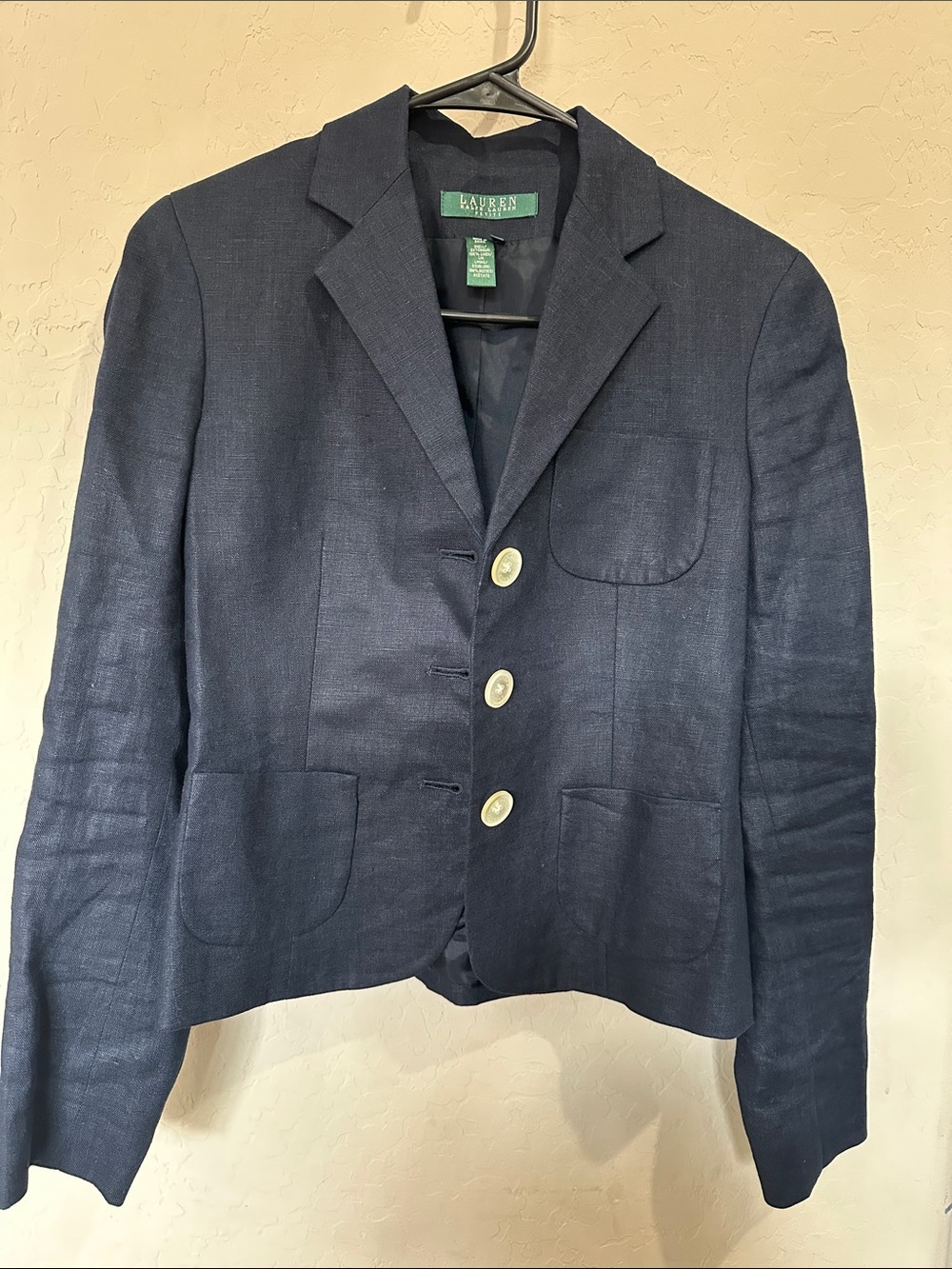Lauren Ralph Lauren Navy Linen-Blend Blazer 100% linen